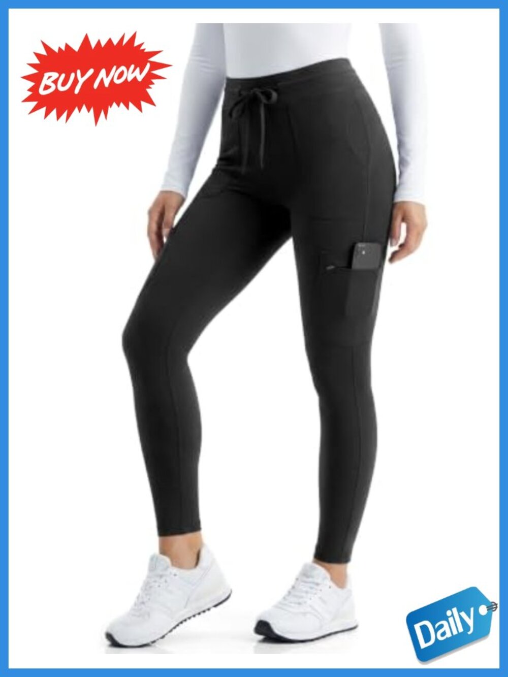 High Rise Yoga Scrub Pants Women 6 Pocket Cargo Leggings Stretch Waistband